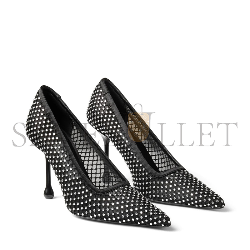 JIMMY CHOO IXIA 95 BLACK SATIN CRYSTAL MESH PUMPS IXIA95QHS JIMMY CHOO IXIA 95 BLACK SATIN CRYSTAL MESH PUMPS IXIA95QHS